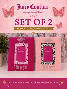 Juicy Couture Crown Photo Frame Set 2 Pink 4x4 Tabletop Gift Decor